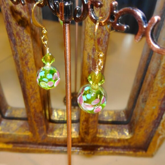 Lampwork earrings in petite 12 mm. Czech beads & Austrian crystals in six colors - Picture 3 of 16